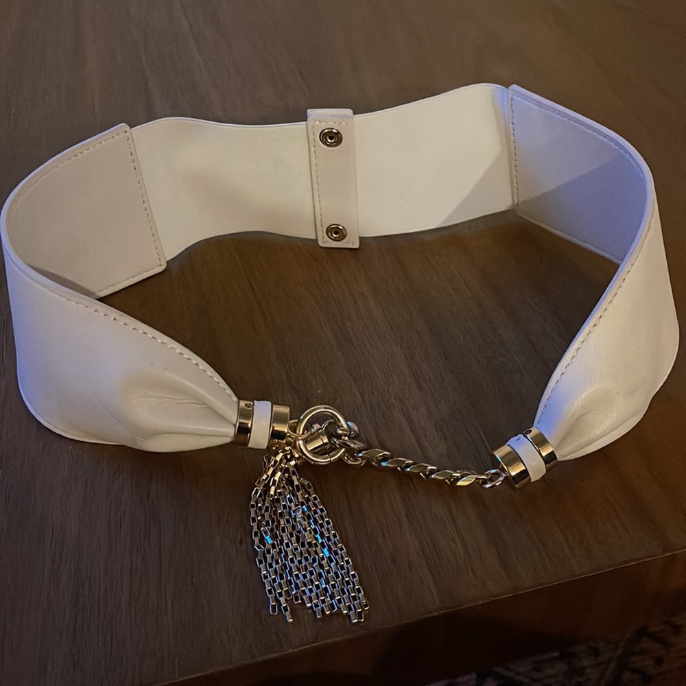 Marciano White Belt with Gold Chain Accent
